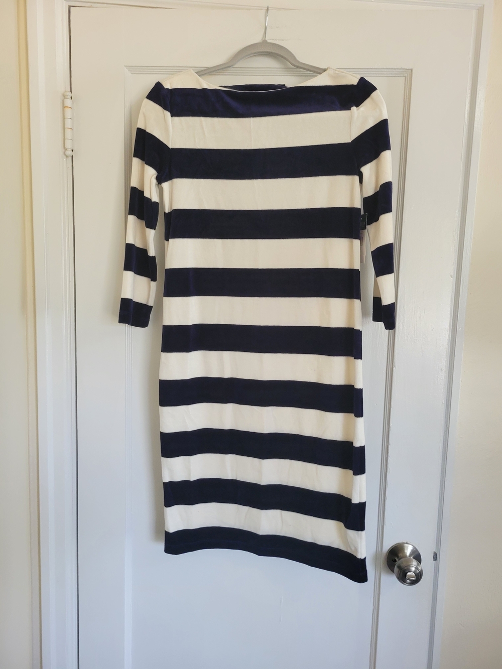 NWT RALPH LAUREN WOMEN'S DRESS WHITE/BLUE STRIPED STRETCH Knit Pencil SZ XS
